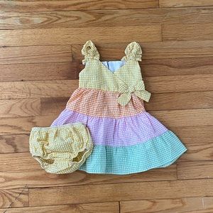 Gingham Rainbow Baby Dress and Bloomers size 12M
